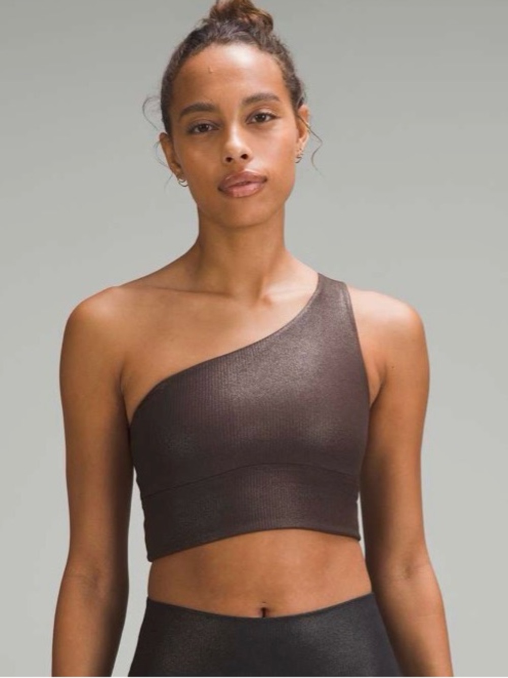 Lululemon Align Asymmetrical Shine Ribbed Bra Sz 8 Espresso Lite Support A/B Cup